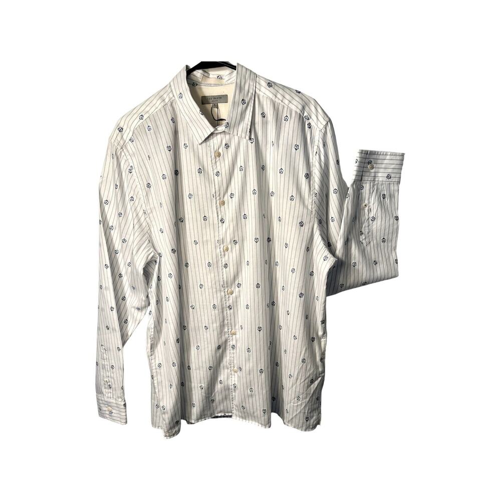 Ted Baker London Shirt Mens Size 44 Long Sleeve Floral Stripe Collar Casual NWT